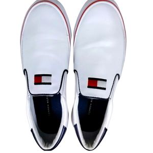 Woman size 7 Slip on Tommy Hilfiger White Leather slip ons